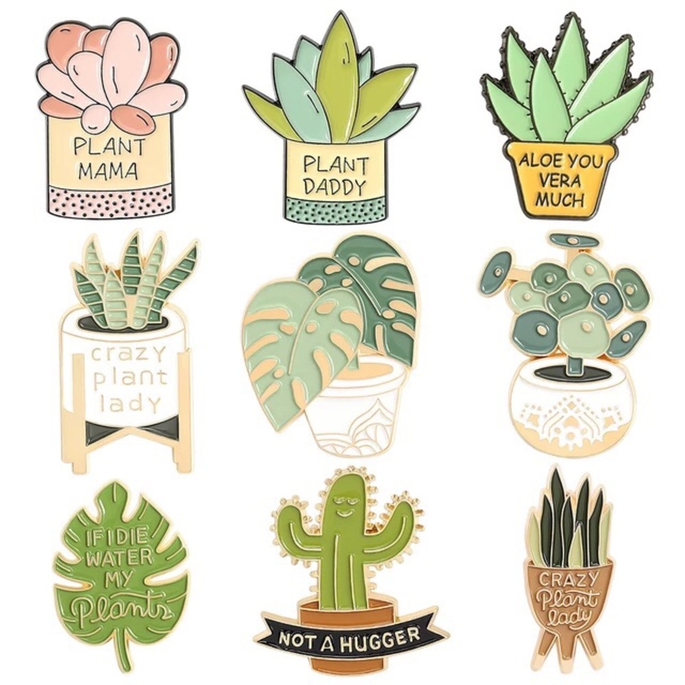 Potted Sansevieria Plant On A Stand “Crazy Plant Lady” Metal Enamel Pin Brooch - Picture 8 of 11